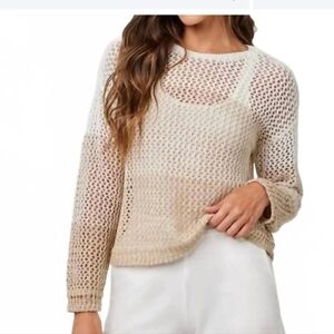 Bella Dahl loose knit colorblock crochet style sweater Sz L